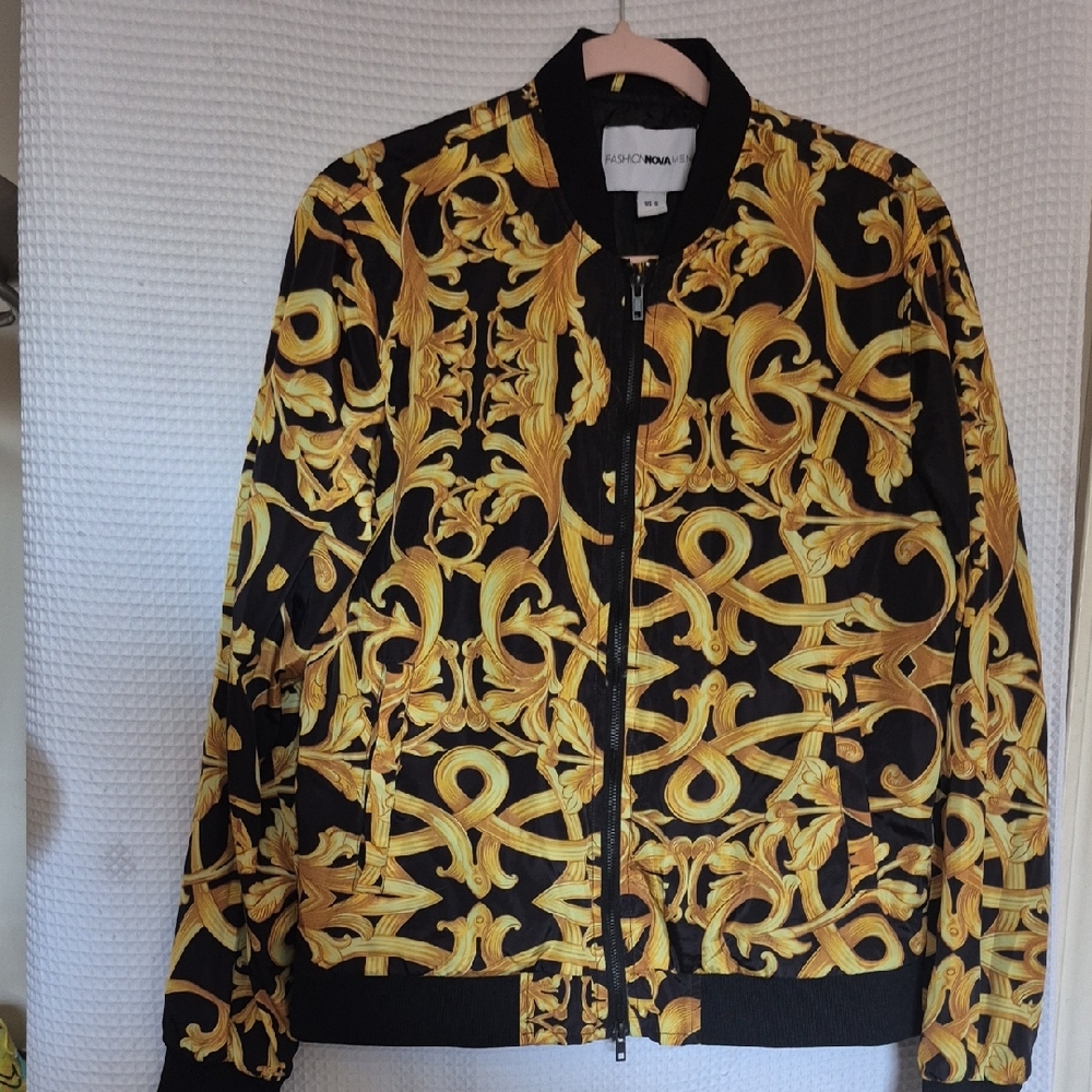 FASHON Nova Black and Gold Patterned Jacket